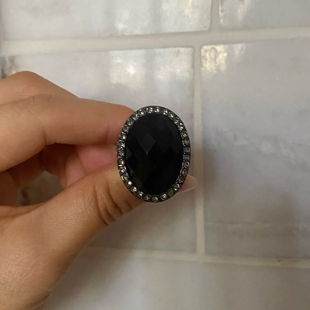 Black Onyx Crystal Statement Ring